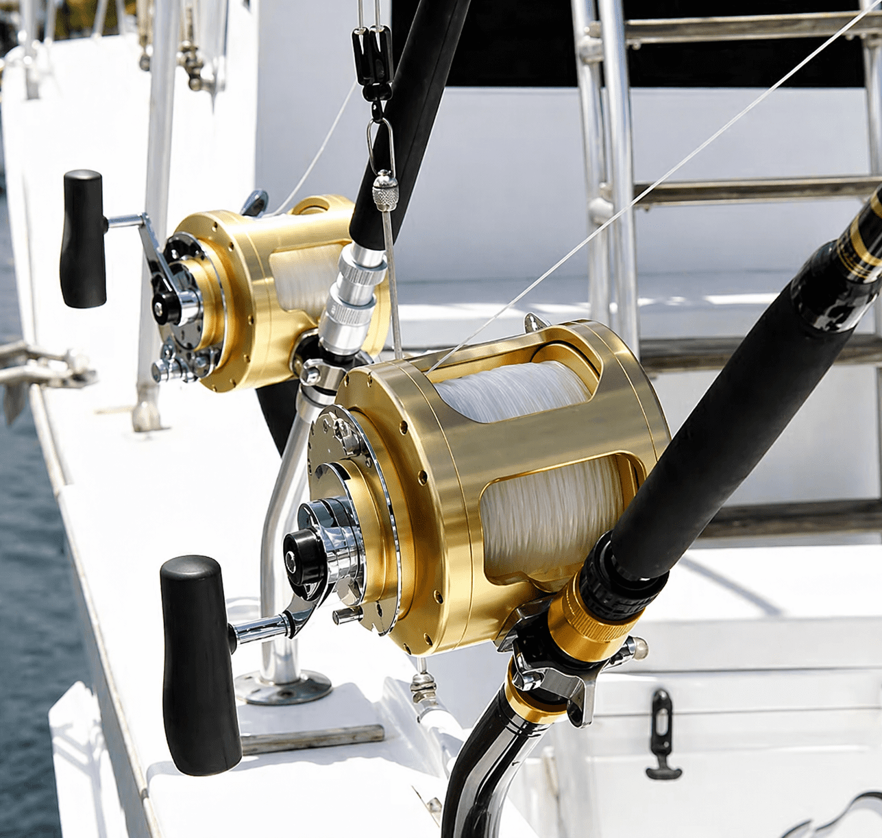 Fishing rods with gold reels