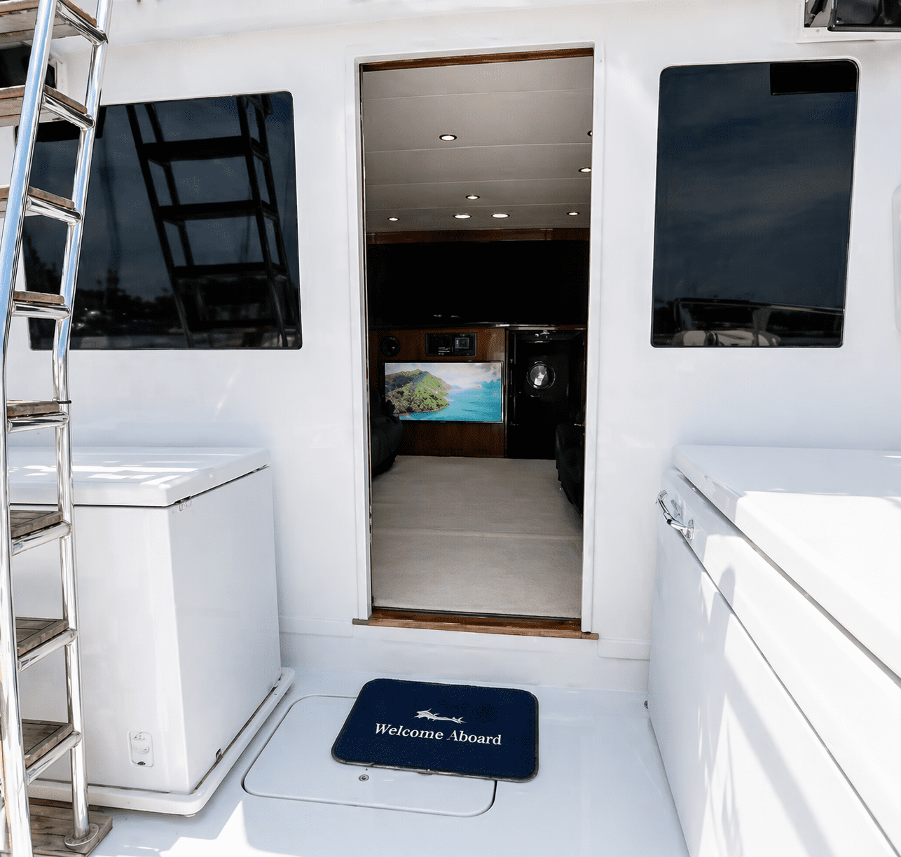 Yacht interior with open door