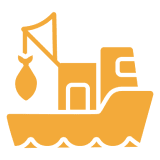 Fishing boat icon with fish