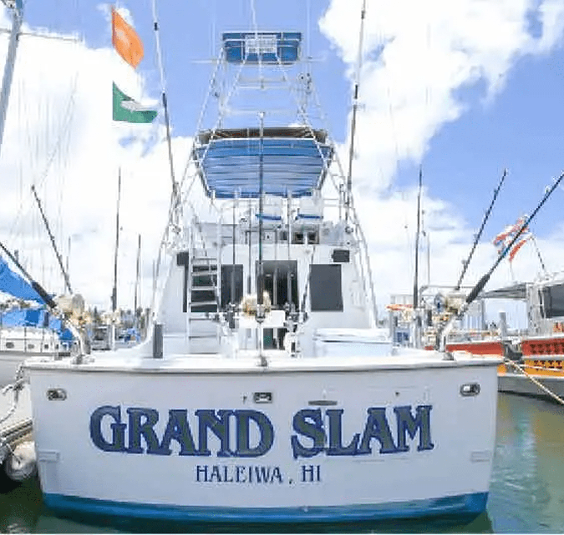 Fishing boat named Grand Slam docked