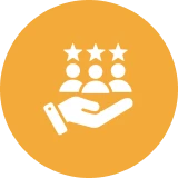 Orange circle with hand and stars